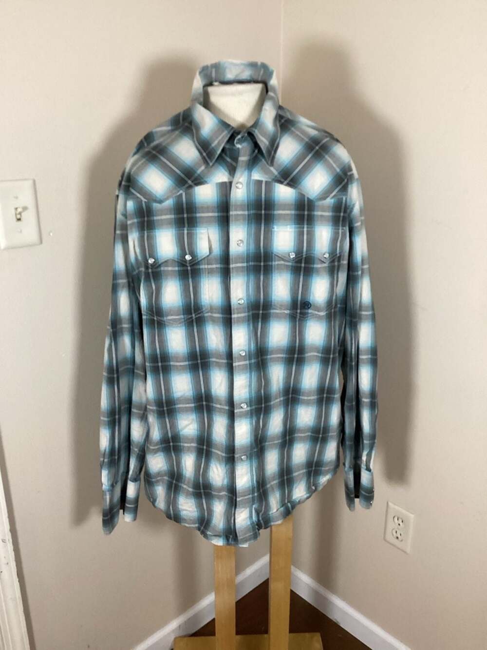 Roper Men's Blue Plaid Western Pearl Snap Long Sleeve Shirt Size L